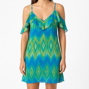 Dress Club Women’s Hi-Lo Cold Shoulder Dress Multicolor Ruffle Size L